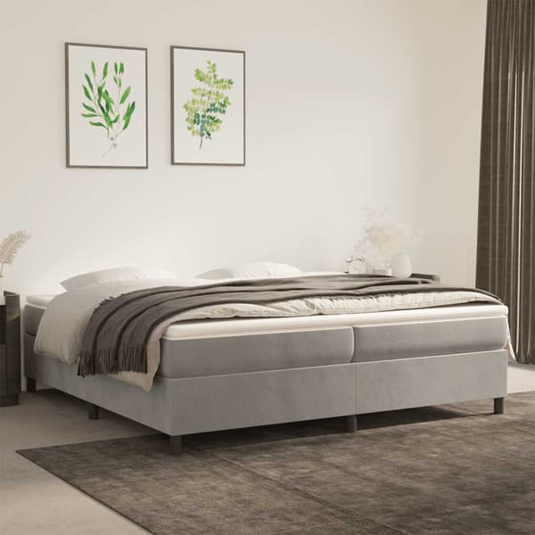 Ramsäng med madrass ljusgrå 200x200 cm sammet