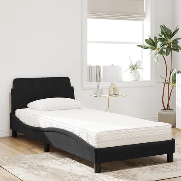 Bed with Mattress "Dover" Black 90x190 cm Velvet