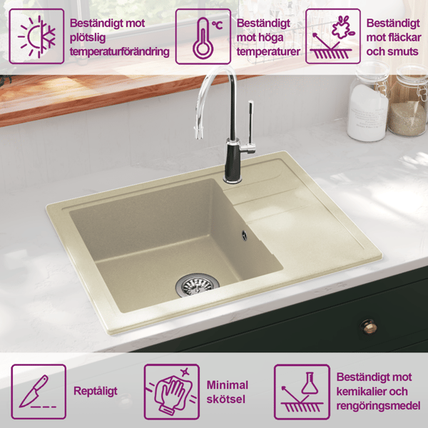 Diskho med bräddavlopp oval beige granit