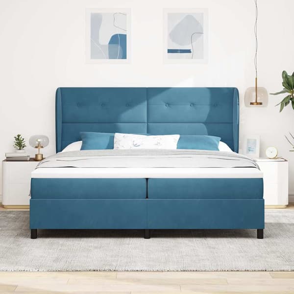 Bäddfjäder med madrass Mörkblå 200 x 200 cm Polyester