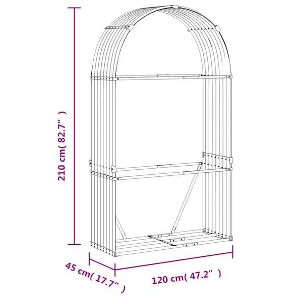Vedställ silver 120x45x210 cm galvaniserat stål