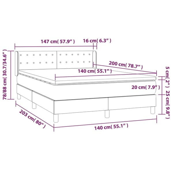 Ramsäng med madrass ljusgrå 140x200 cm sammet