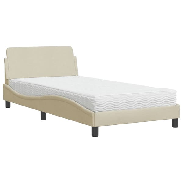 Bed with Mattress "Dover" Cream 100x200 cm Fabric