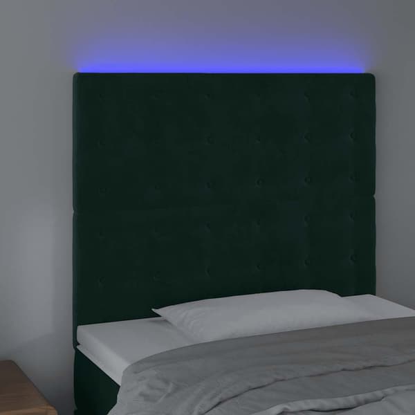 Sänggavel LED mörkgrön 100x5x118/128 cm sammet