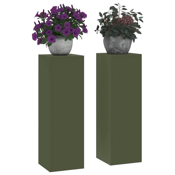 Växtställ 2 pcs Olivgrön 24 x 24 x 75 cm Stål