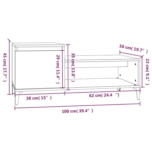 Soffbord vit 100x50x45 cm konstruerat trä