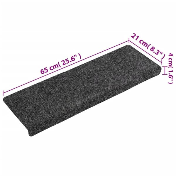 Trappmattor självhäftande 15 st 65x21x4 cm mörkgrå rektangulär kant