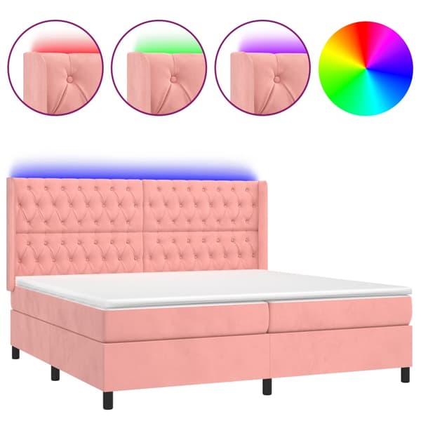 Ramsäng med madrass rosa & LED 180x200 cm sammet