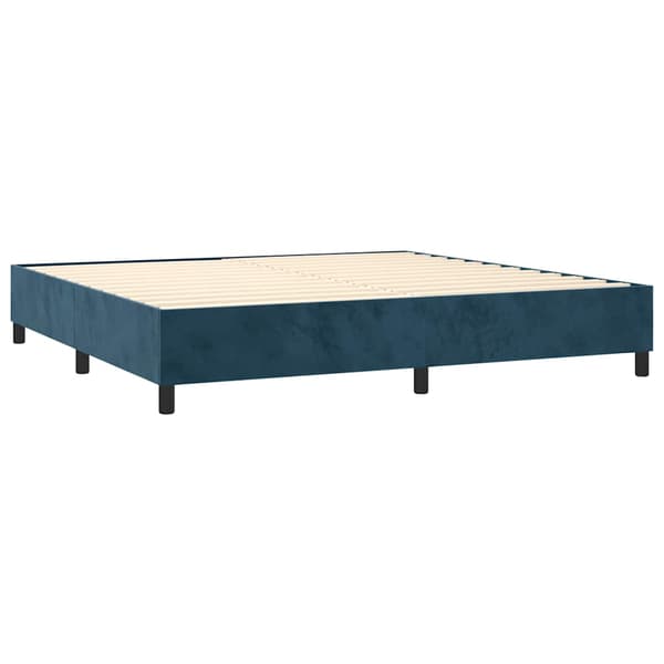 Ramsäng med madrass & LED mörkblå 200x200 cm sammet