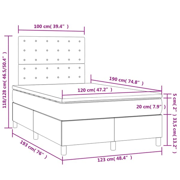 Ramsäng med madrass & LED mörkgrå 120x190 cm sammet
