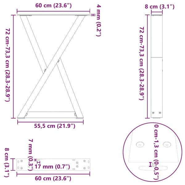 Matbordsben 2 st antracit 60x(72-73,3) cm stål