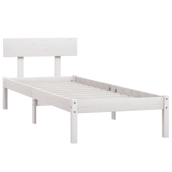 Sängram vit massivt trä 75x190 cm