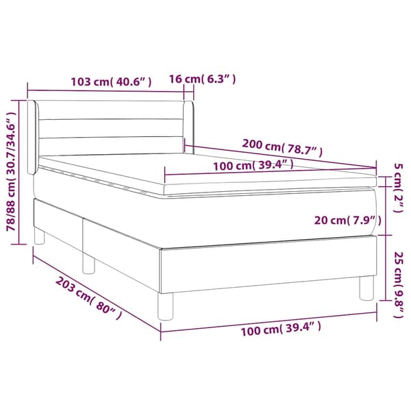 Ramsäng med madrass mörkblå 100x200 cm sammet