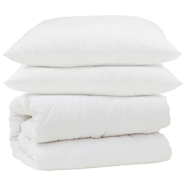 Täckeset med kudde 3 pcs Vit Mikrofiber och Dunfjäder