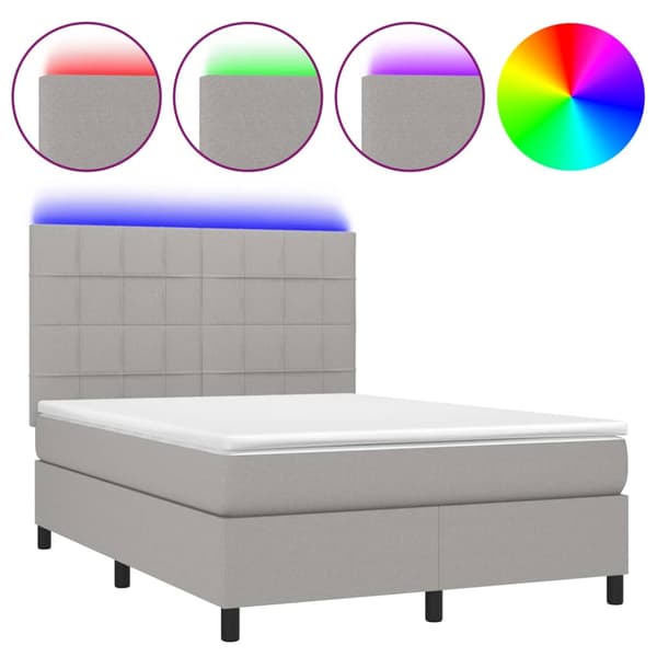 Ramsäng med madrass & LED ljusgrå 140x190 cm tyg
