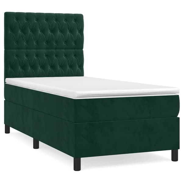 Ramsäng med madrass mörkgrön 90x190 cm sammet