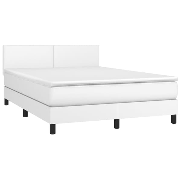 Ramsäng med madrass & LED vit 140x190 cm konstläder