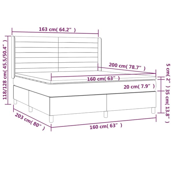 Ramsäng med madrass & LED gräddvit 160x200 cm tyg