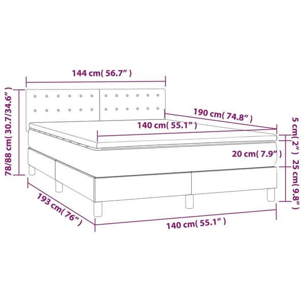 Ramsäng med madrass & LED rosa 140x190 cm sammet