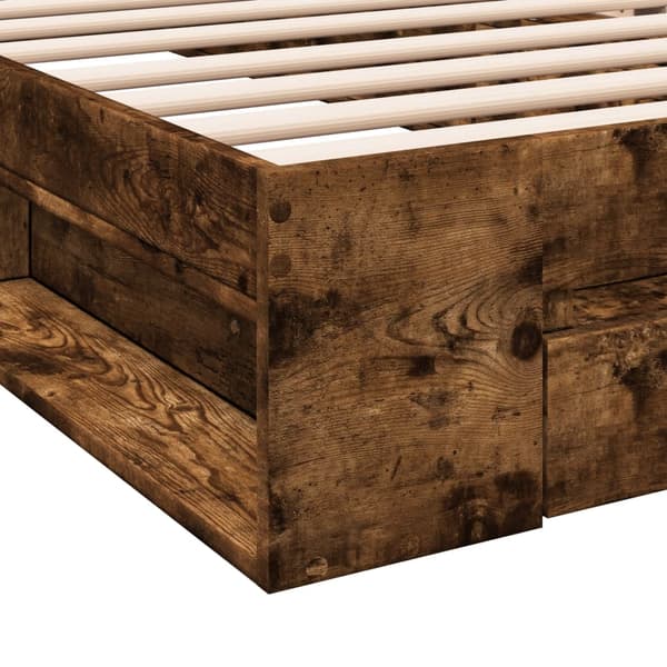 Sängram med låda rökfärgad ek 90x200 cm konstruerad trä