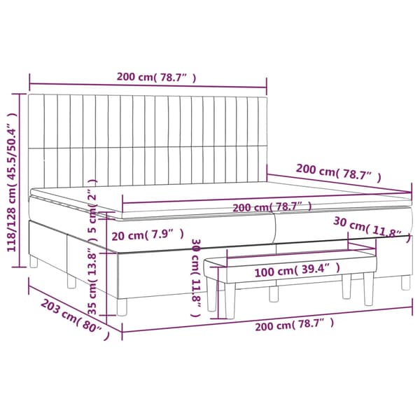 Ramsäng med madrass ljusgrå 200x200 cm sammet