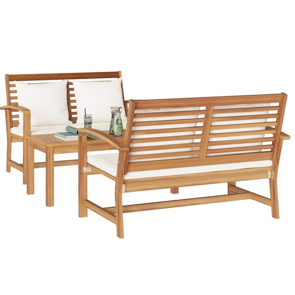Trädgårdsoffset 3 pcs Naturfärg Massivt teakträ