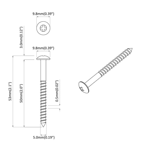 Träskruv 2 pcs Silver 9,8 x 53 mm Stål