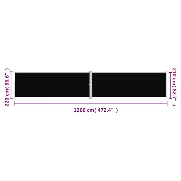 Infällbar sidomarkis svart 220x1200 cm