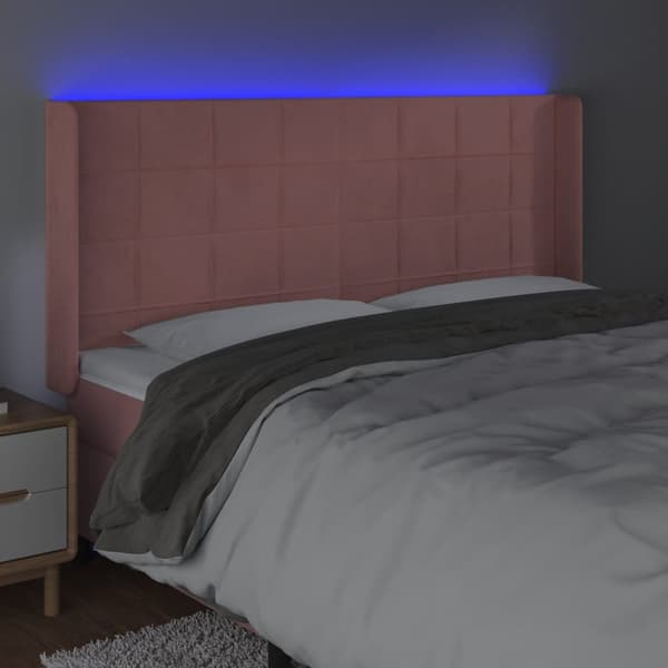 Sänggavel LED rosa 203x16x118/128 cm sammet