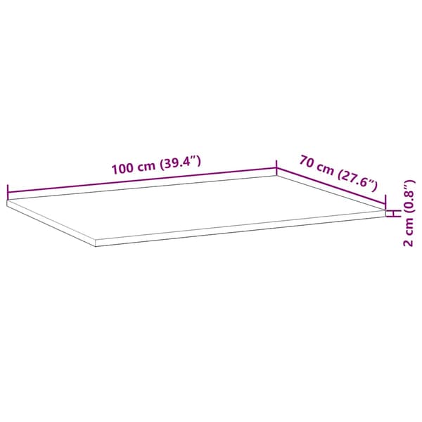 Bordsskiva rektangulär 100x70x2 cm massivt akaciaträ