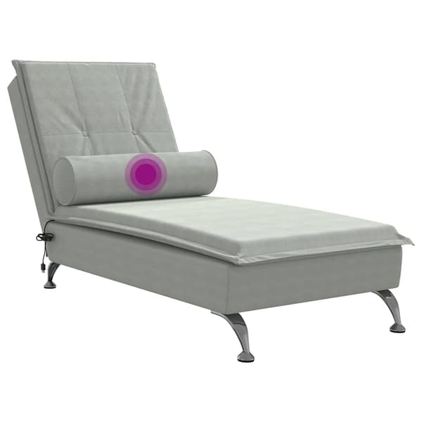Massageschäslong med bolster ljusgrå sammet