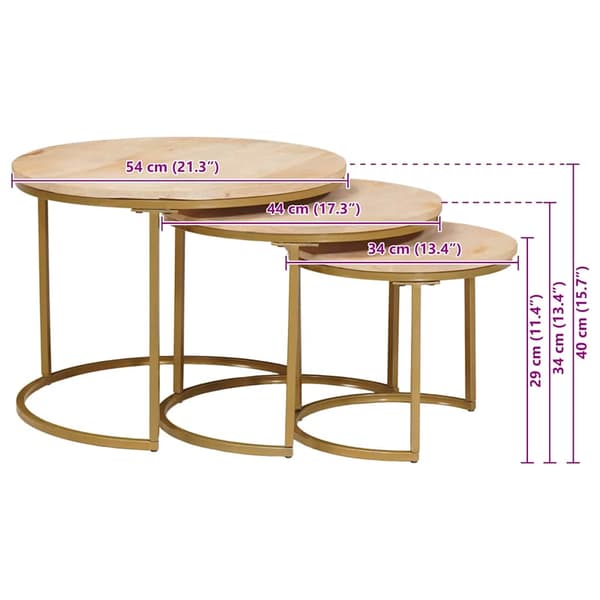 Nesting Kaffe Bord 3 pcs Brun Massivt Mangoträ och stål
