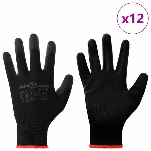 Arbetshandskar 12 pcs Svart 7 / S Polyester