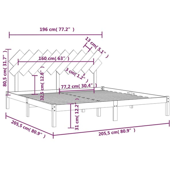 Sängram grå 200x200 cm massivt trä