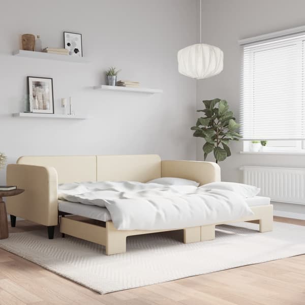 Dagbädd utdragbar gräddvit 100x200 cm tyg