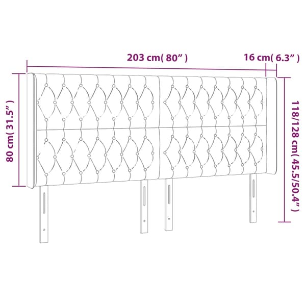 Sänggavel LED rosa 203x16x118/128 cm sammet