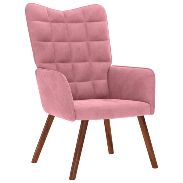 Vilstol med fotpall rosa sammet