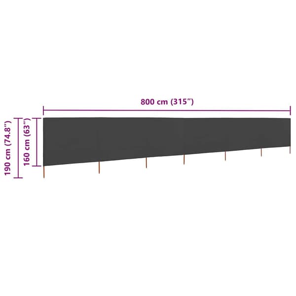 Vindskydd 6 paneler tyg 800x160 cm antracit