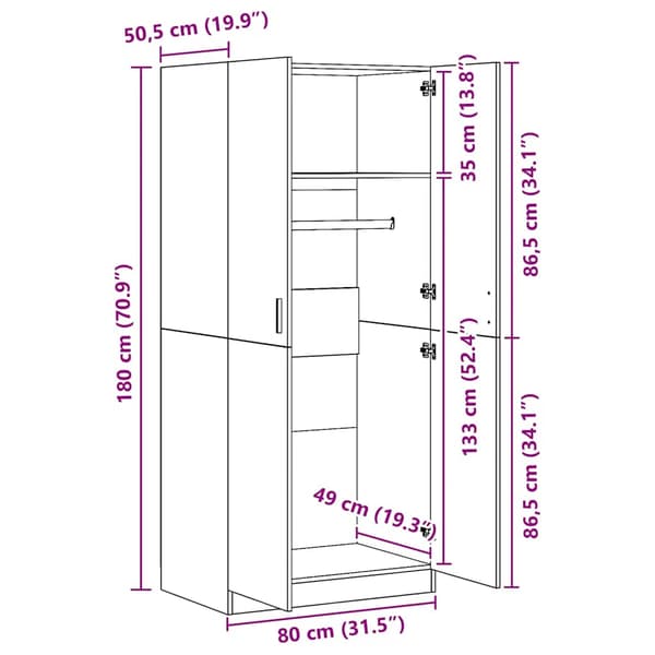 Garderob vit 80x52x180 cm konstruerat trä