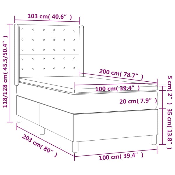 Ramsäng med madrass mörkgrå 100x200 cm sammet
