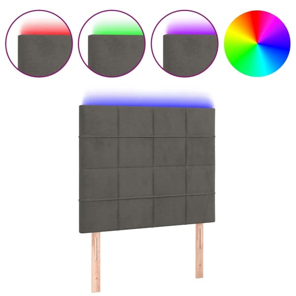 Sänggavel LED mörkgrå 80x5x118/128 cm sammet