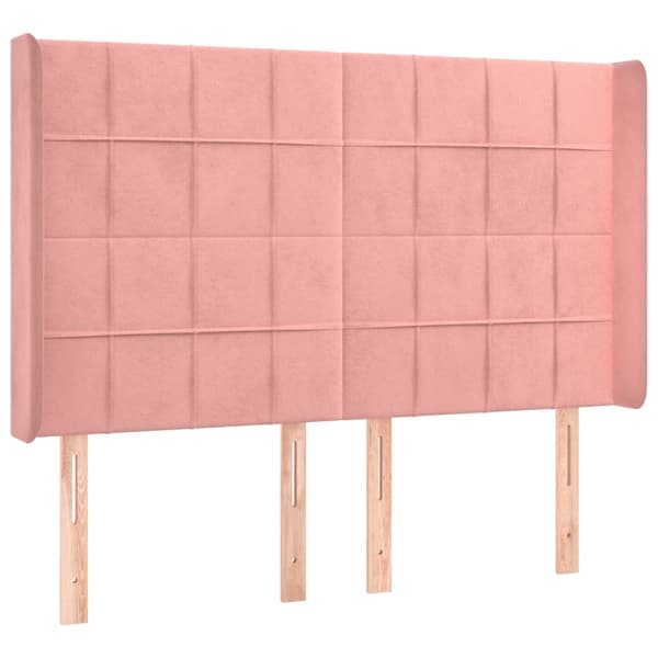 Sänggavel LED rosa 147x16x118/128 cm sammet