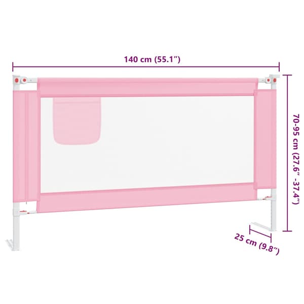 Sängskena för barn rosa 140x25 cm tyg