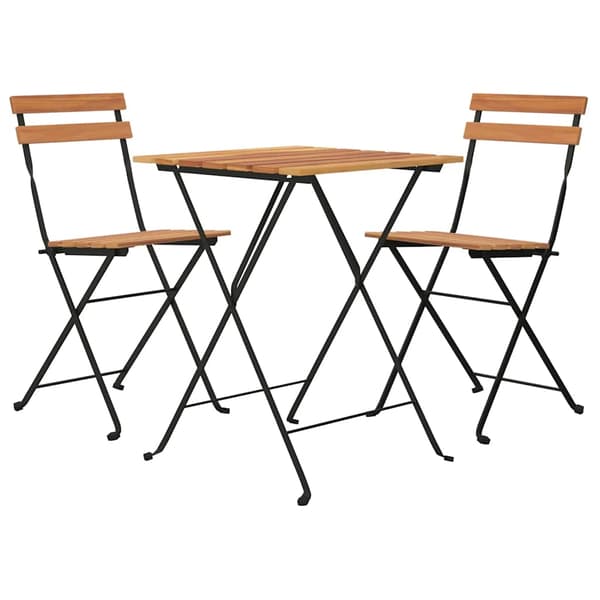 Hopfällbart caféset 3 delar massiv teak och stål