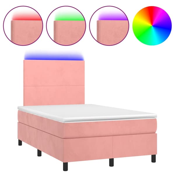 Ramsäng med madrass & LED rosa 120x190 cm sammet