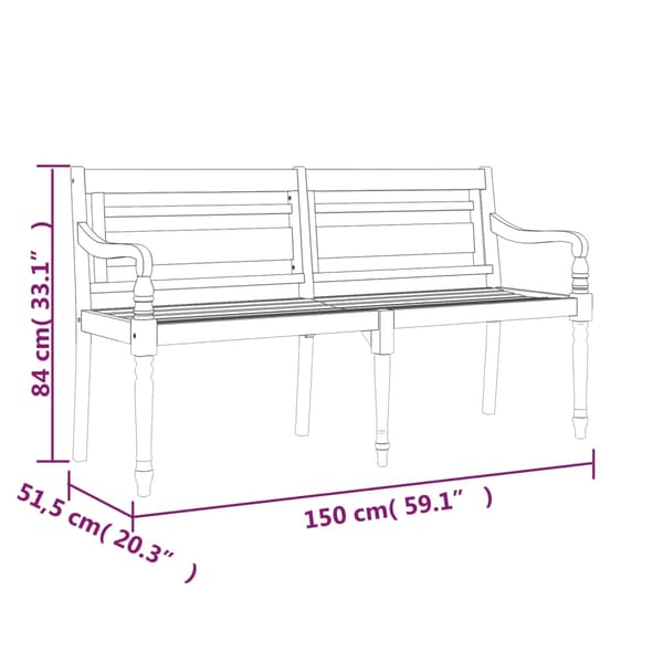Bataviabänk med antracit dyna 150 cm massiv teak