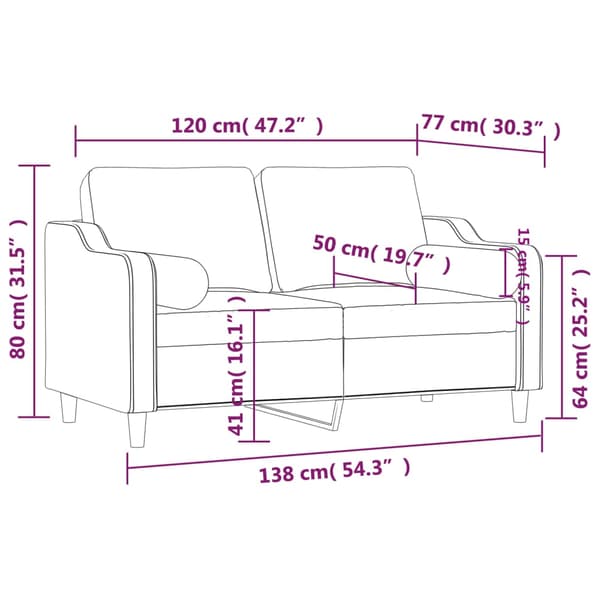 2-sits soffa med prydnadskuddar ljusgrå 120 cm tyg