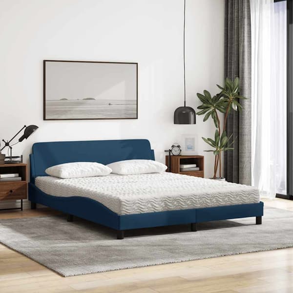 Bed with Mattress "Dover" Blue 160x200 cm Fabric
