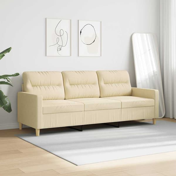3-sitssoffa gräddvit 180 cm tyg
