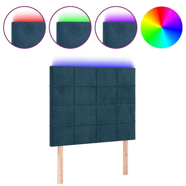 Sänggavel LED mörkblå 100x5x118/128 cm sammet